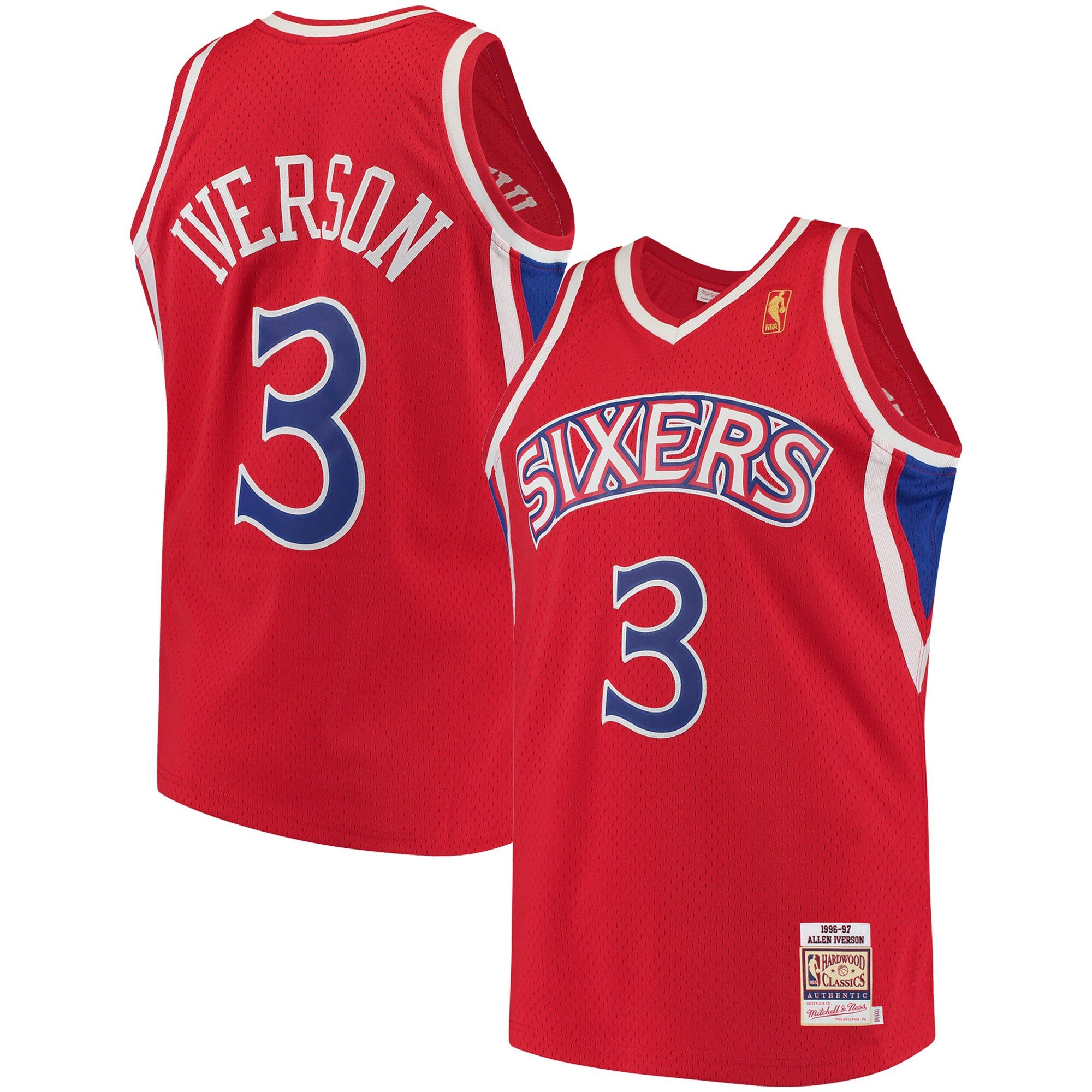 Philadelphia 76ers Maglia Authentic Hardwood Classics 1996/97 di Mitchell & Ness - Rossa - Allen Iverson